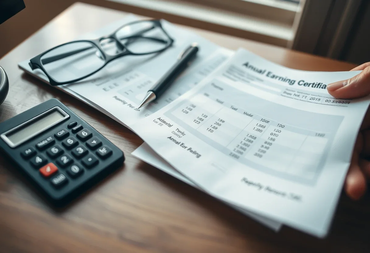 A UK payslip and P60 on a desk beside a calculator, used to claim a US foreign tax credit for UK income tax