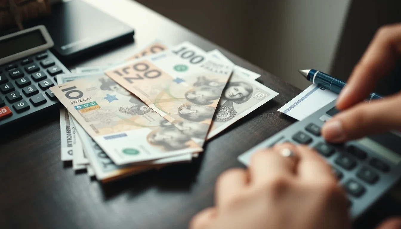 Pound sterling and US dollar banknotes beside a calculator, converting a UK account balance for the FBAR