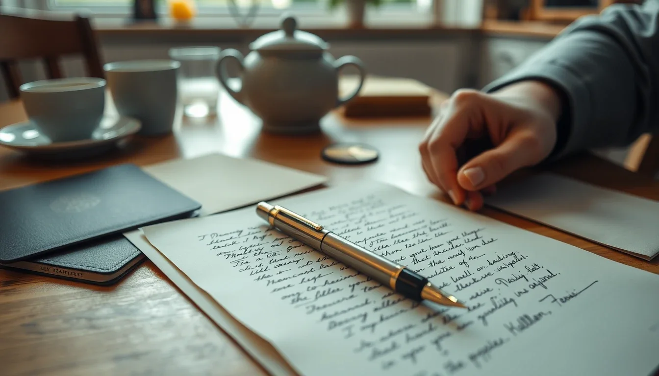 A fountain pen resting on handwritten pages beside a passport on a kitchen table, a draft of the non-wilful statement for Form 14653