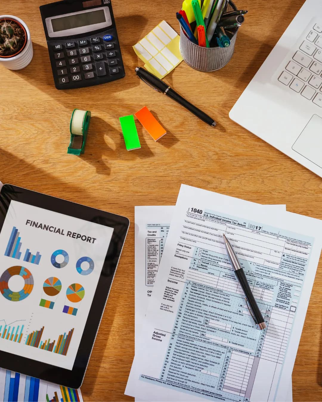 Financial statements and charts on a desk