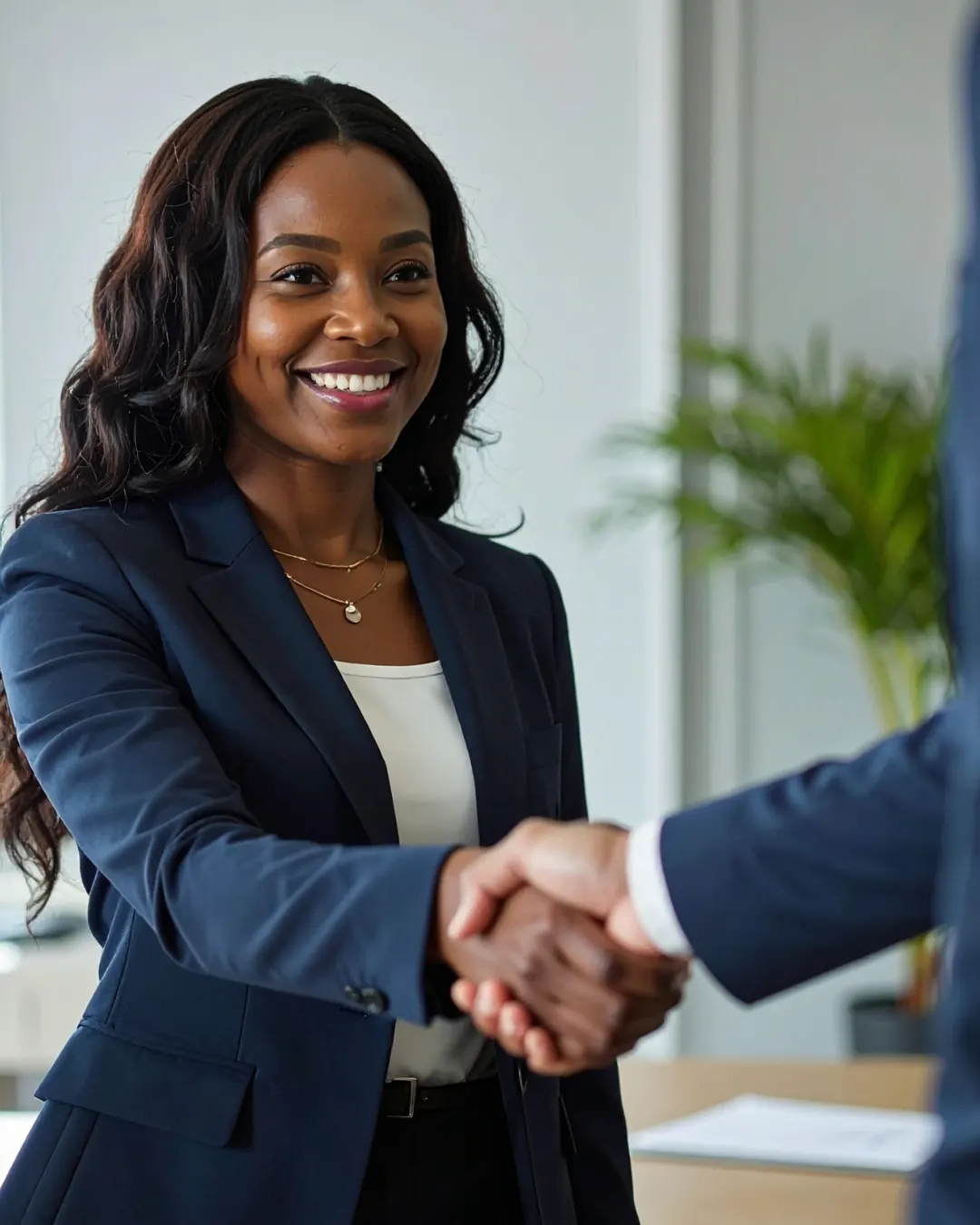 A handshake across a desk